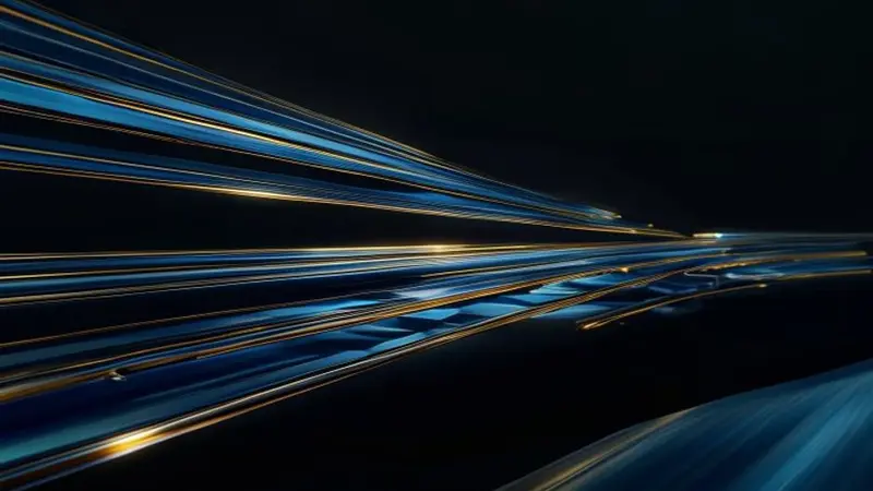 Illustrative artwork of luminous horizontal progress lines layered in dark space